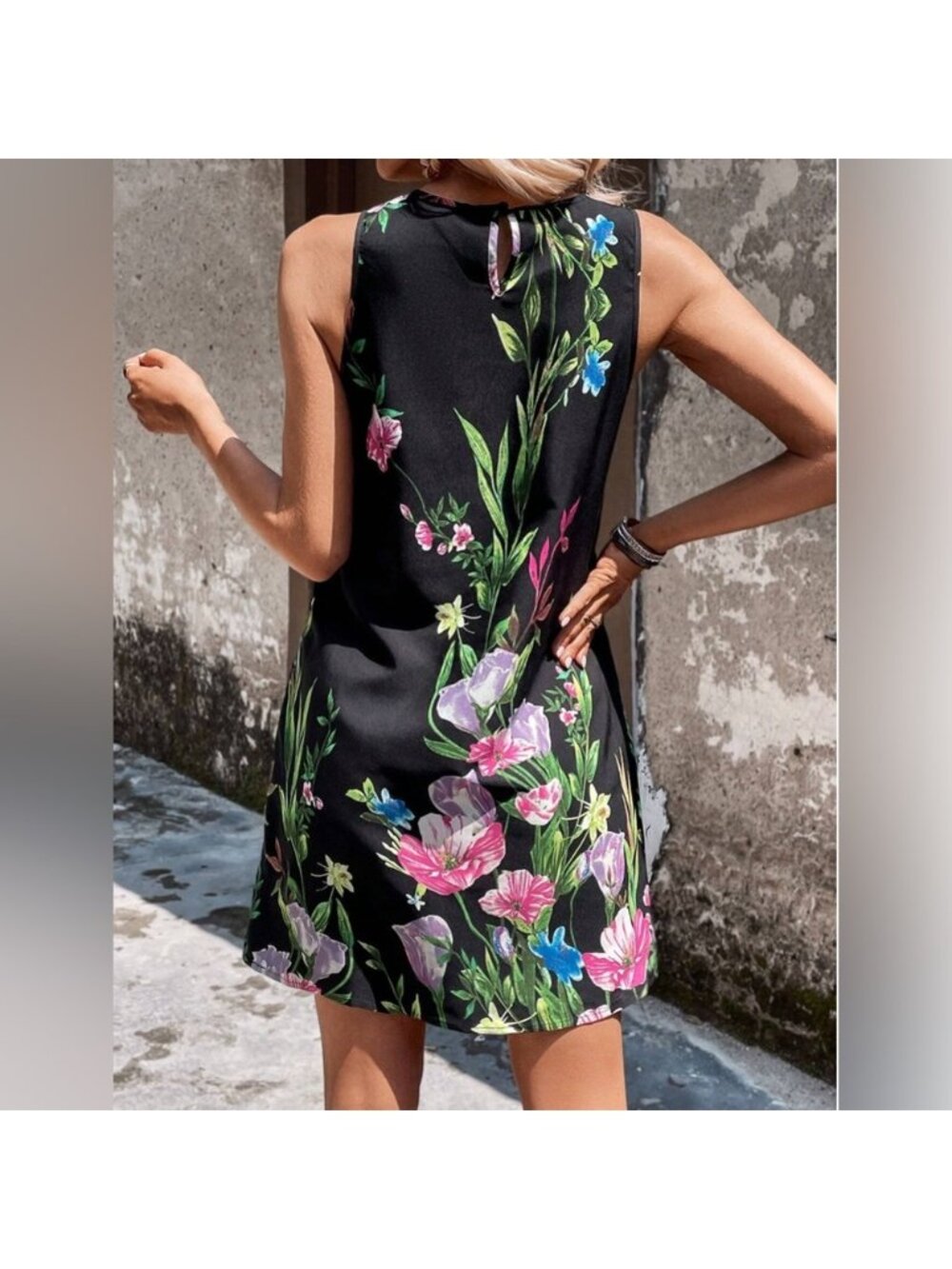 Floral Print Tank Dress Black - Picture 5 of 9